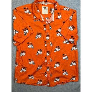 Vstr Button Up‎ Shirt Tropical Skull Punch AOP Men Size M Orange Halloween Party